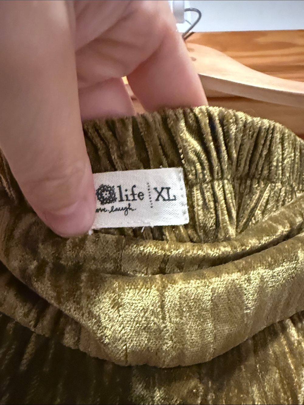 NATURAL LIFE Olive Green Crushed Velvet Wide Leg Pants - Picture 3 of 6